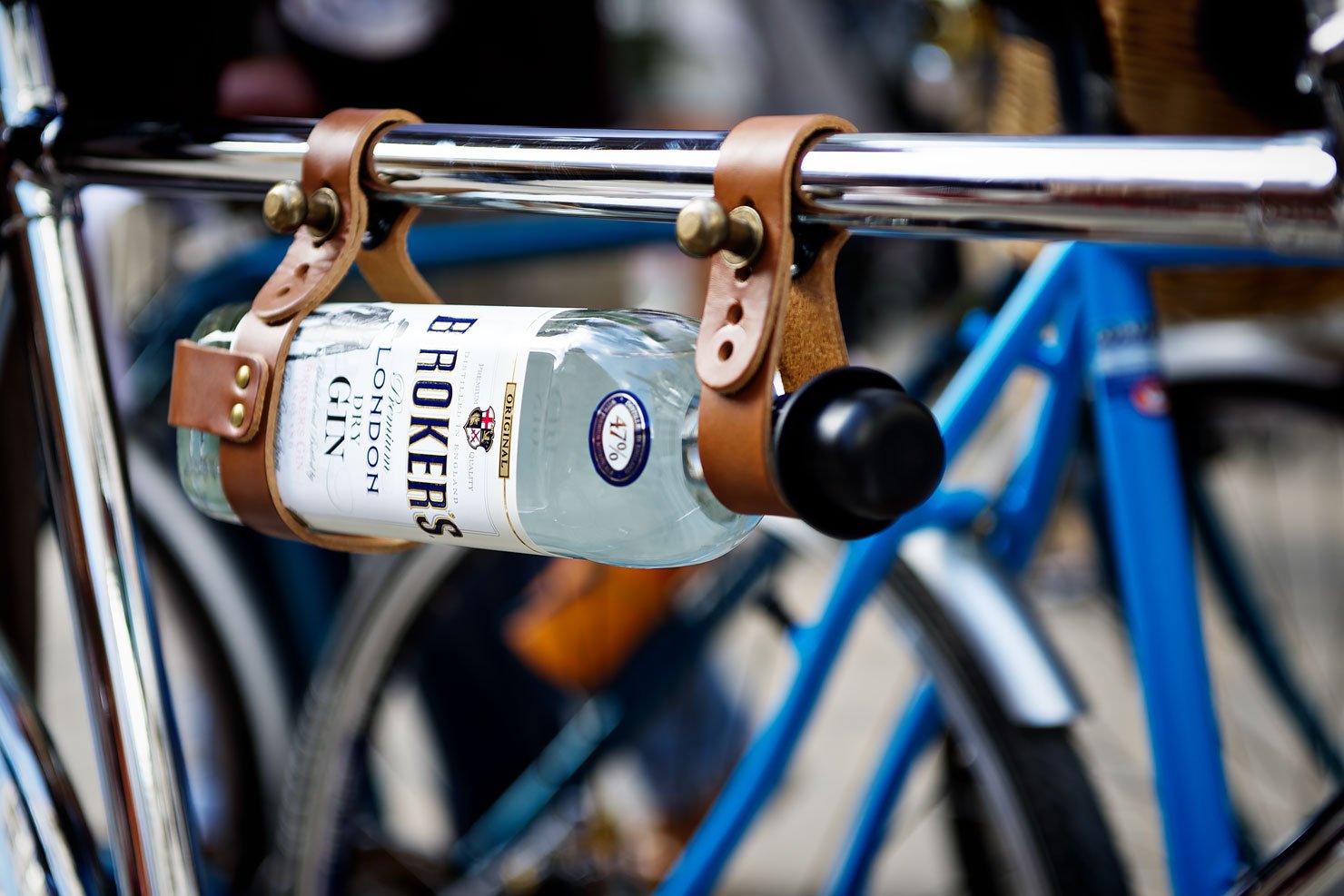 The Tweed Run London 2015 - Bottle of Gin on a bike