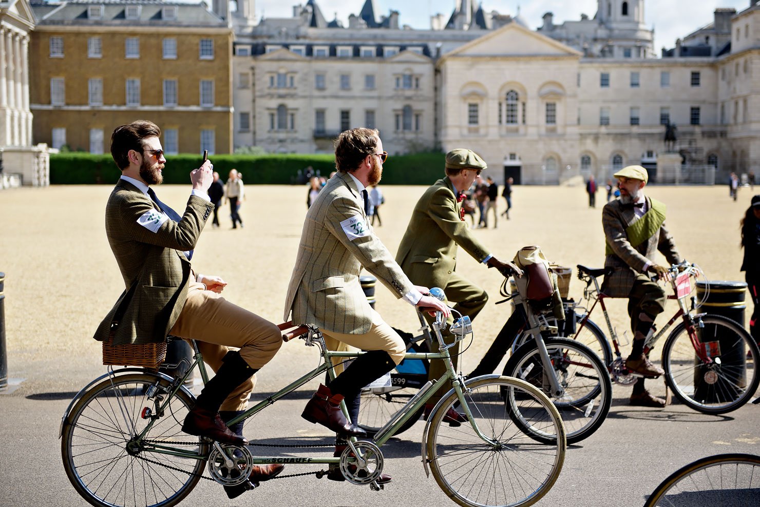 The Tweed Run London 2015: London's most stylish bike ride - Men on a tandem bike