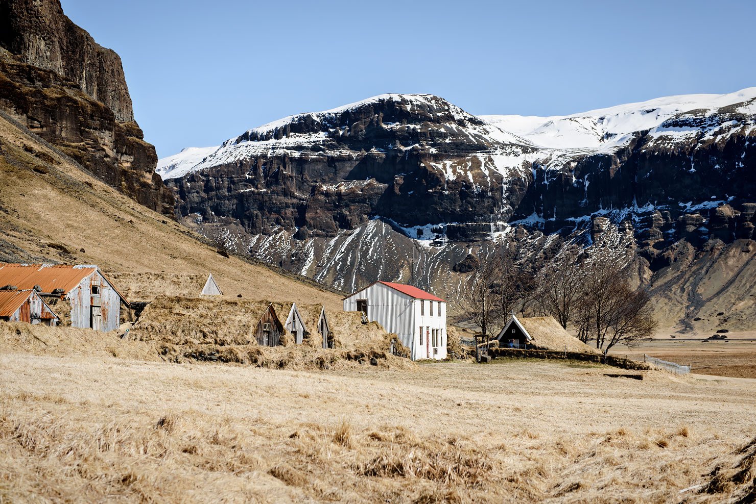 Road Trip in Iceland, the South Coast. Farm with turf church in Nupsstadur.