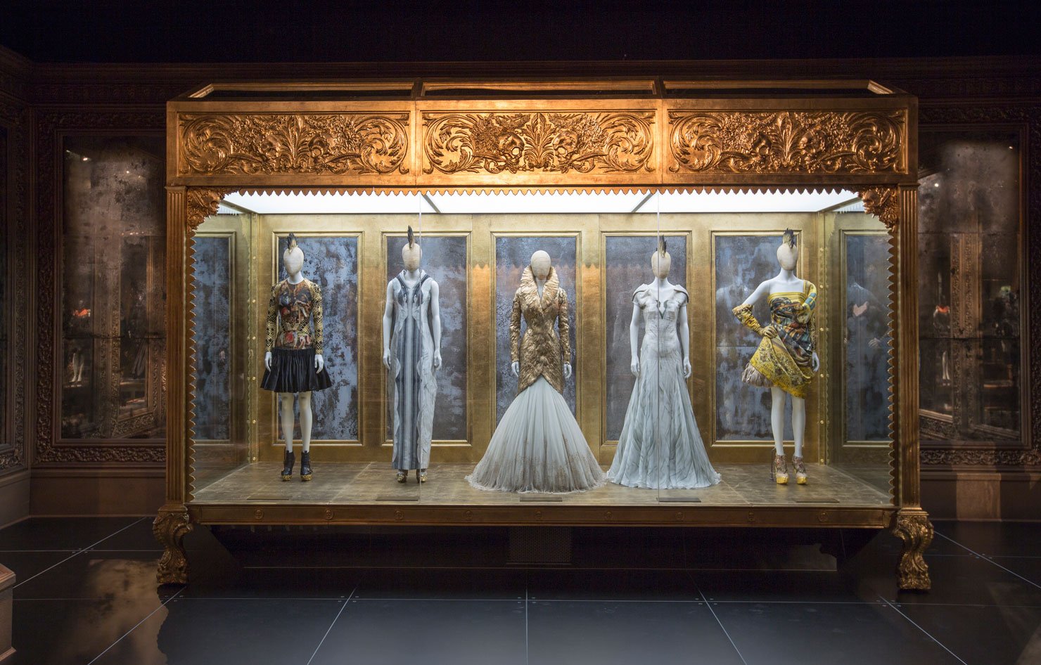 Alexander McQueen Savage Beauty at the V&A. Installation view of 'Romantic Gothic' gallery. Image: Victoria and Albert Museum, London.