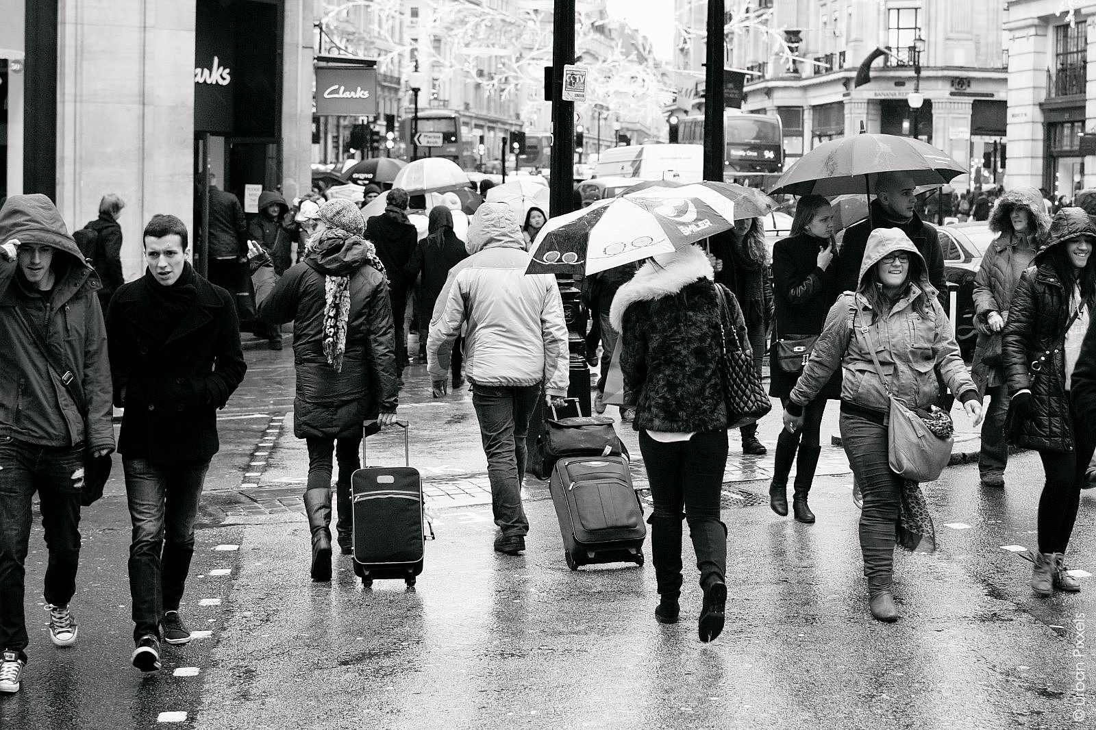 Christmas shopping in London in the rain