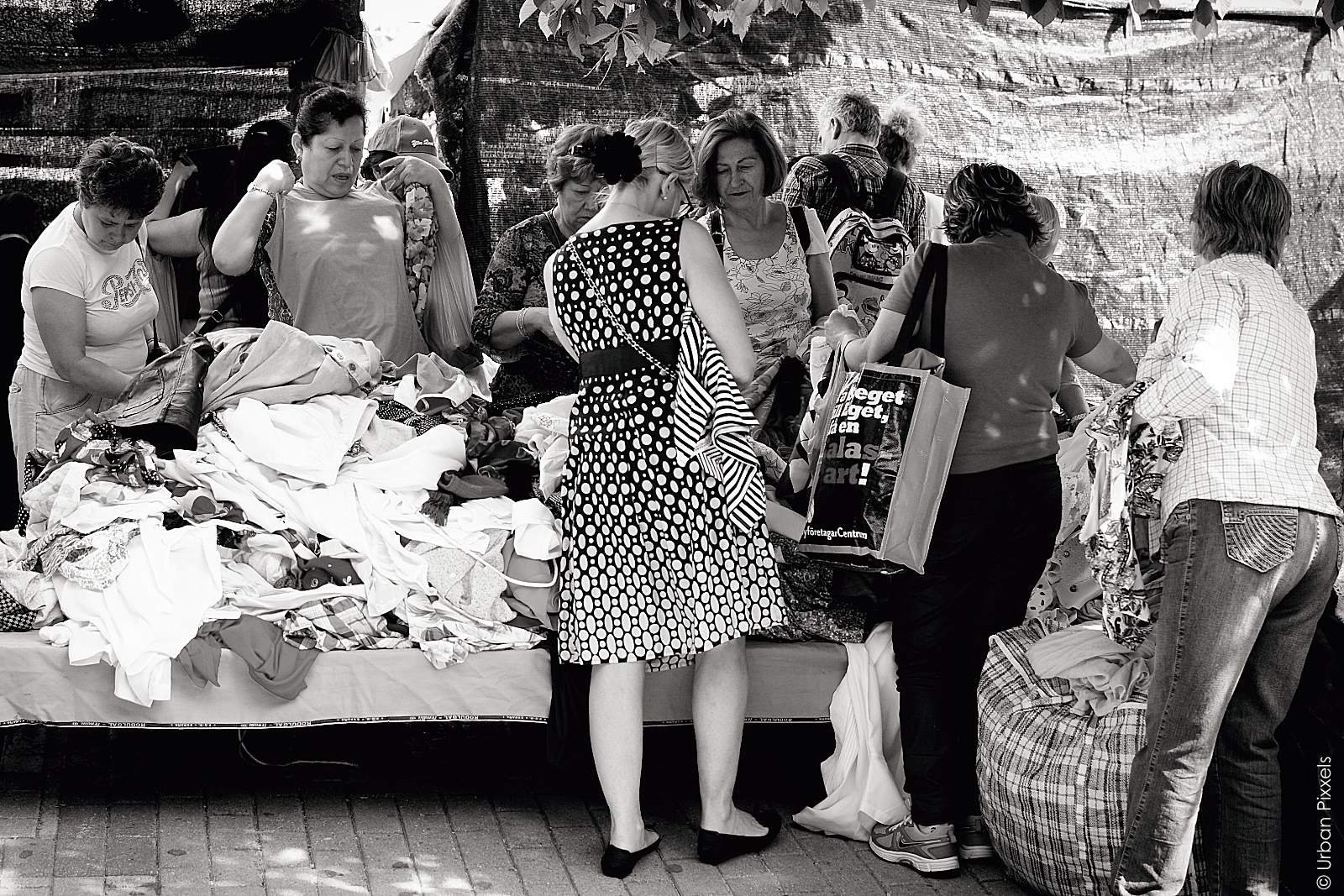 Spanish ladies shopping at the el Rastro market in Madrid