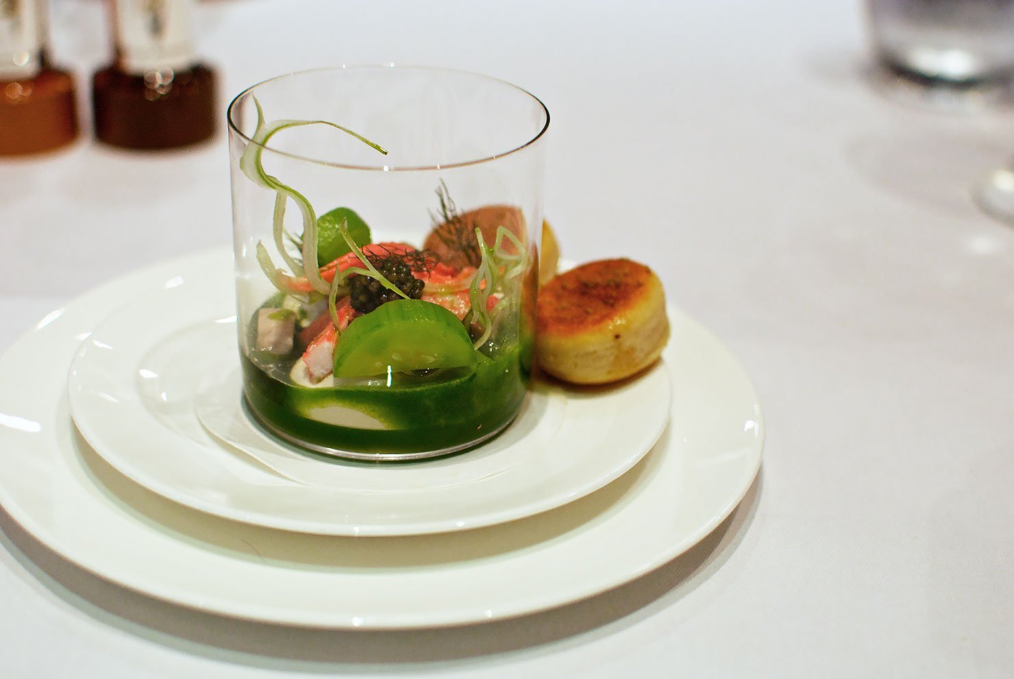 Review of a TRULY luxurious gift experience at The Square Restaurant in London. Starter: Oyster cream with langoustine claws.