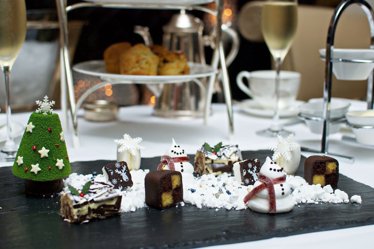 A Christmas Winter Wonderland - Cakes and Pastries as part of the Christmas Snow Scene Afternoon Tea at the Conrad London St James hotel
