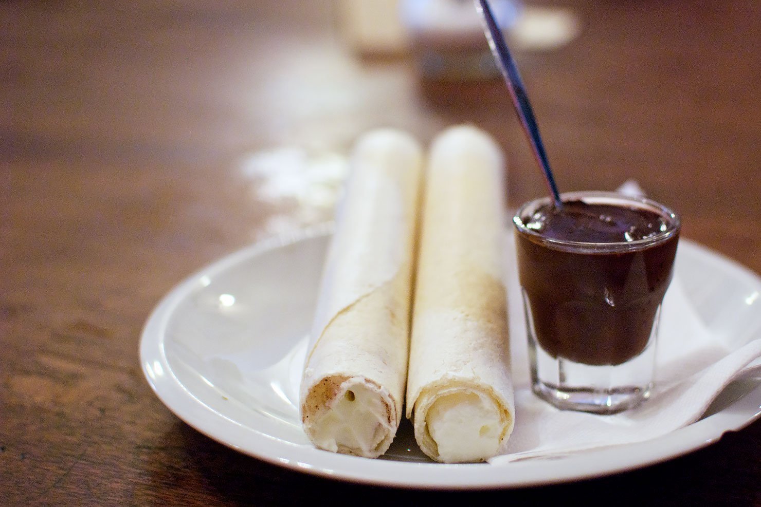 Things to do in Prague: Eating Prague Food Tour - Horice rolled wafers with hot chocolate at Choco cafe U Corvine Zidle.