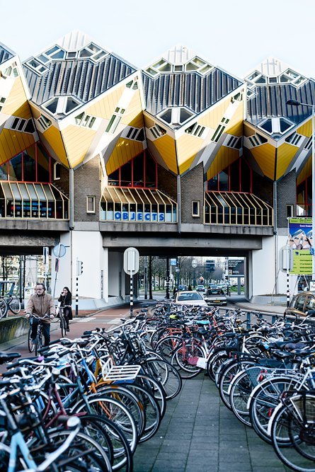 Places to visit in Rotterdam: the Cube Houses (Kubushuis). These houses are tilted 45 degrees.