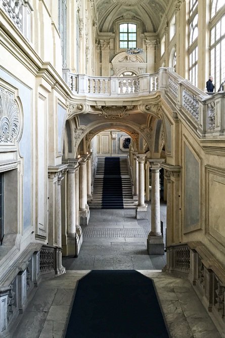 The beautiful staircase of city palace Palazzo Madama in Turin.