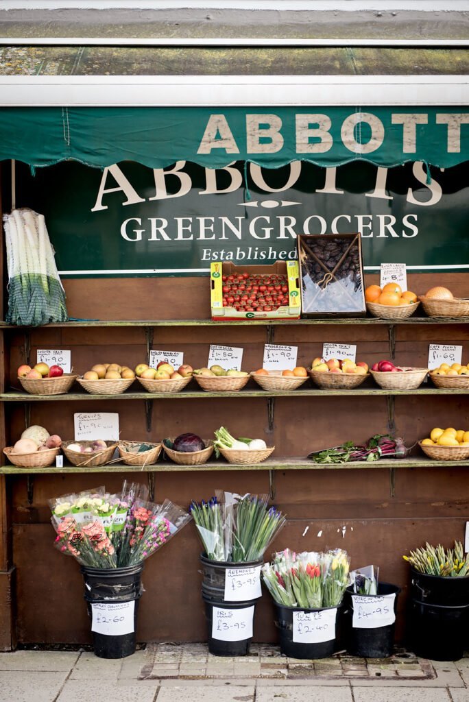English Road Trip to Instagram Gold Hill in Shaftesbury, Dorset. Greengrocer Abbott's.