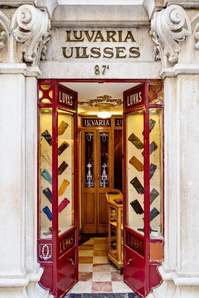 Shopping in Lisbon - Art deco shop Luvaria Ulisses where they sell and make bespoke leather gloves