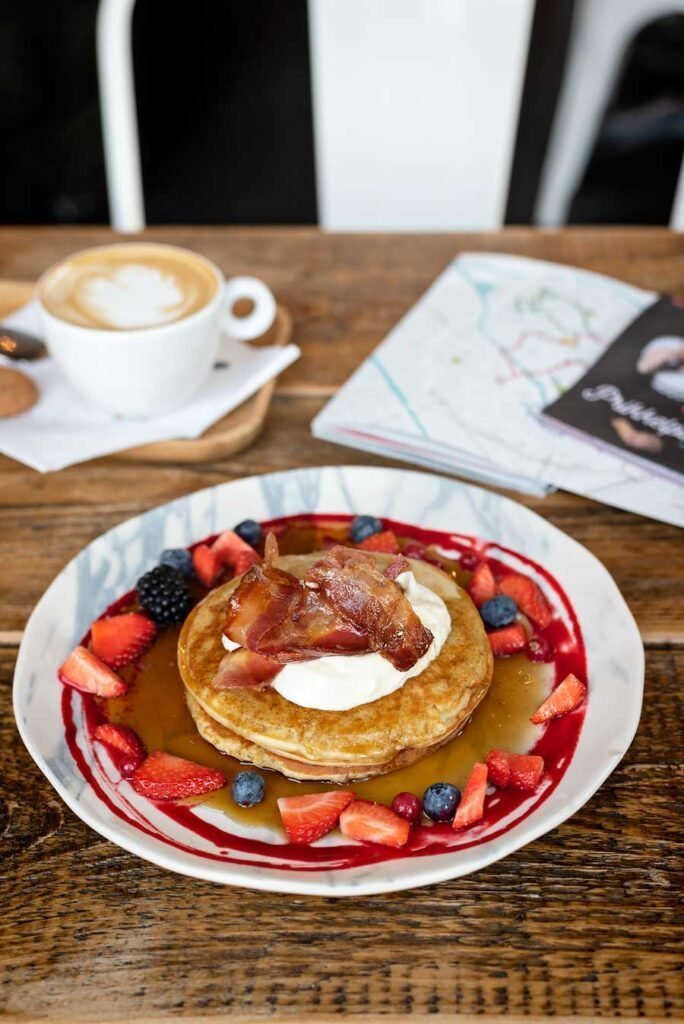 American pancakes for breakfast at Foom in Mechelen. Read my blog post '11 Great Things to Do in Mechelen, Belgium' for more tips