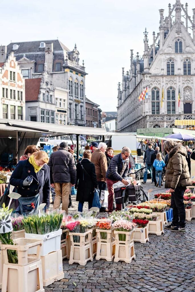 Mechelen's weekly market on the Grote Markt. Read my blog post '11 Great Things to Do in Mechelen, Belgium' for more tips