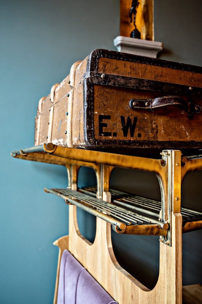 A vintage suitcase in the Heritage Room at Amerikalinjen, Oslo's new boutique hotel in the city centre.
