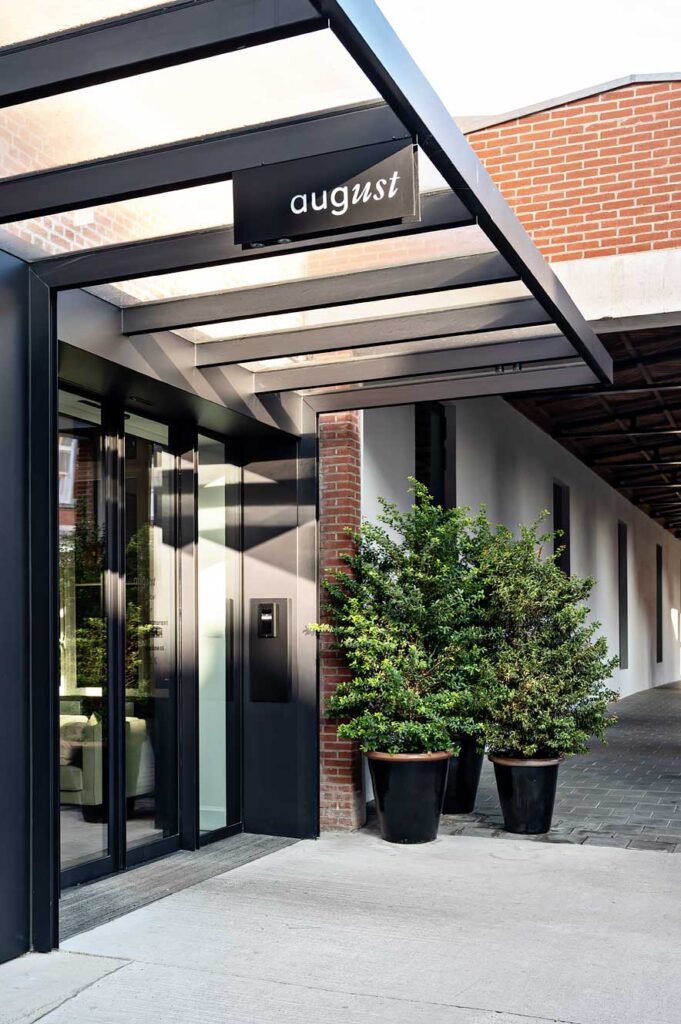 The entrance of design hotel August in Antwerp, Belgium