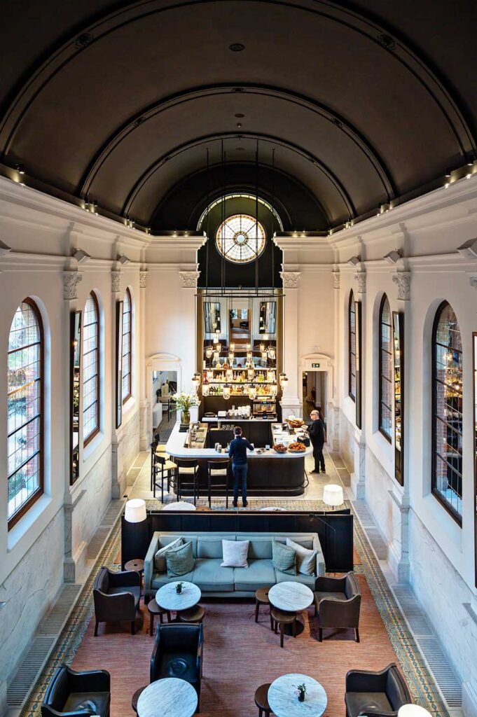 Chapel turned into a bar at boutique hotel August in Antwerp, Belgium
