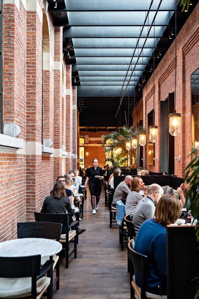 The restaurant of design hotel August in Antwerp during breakfast