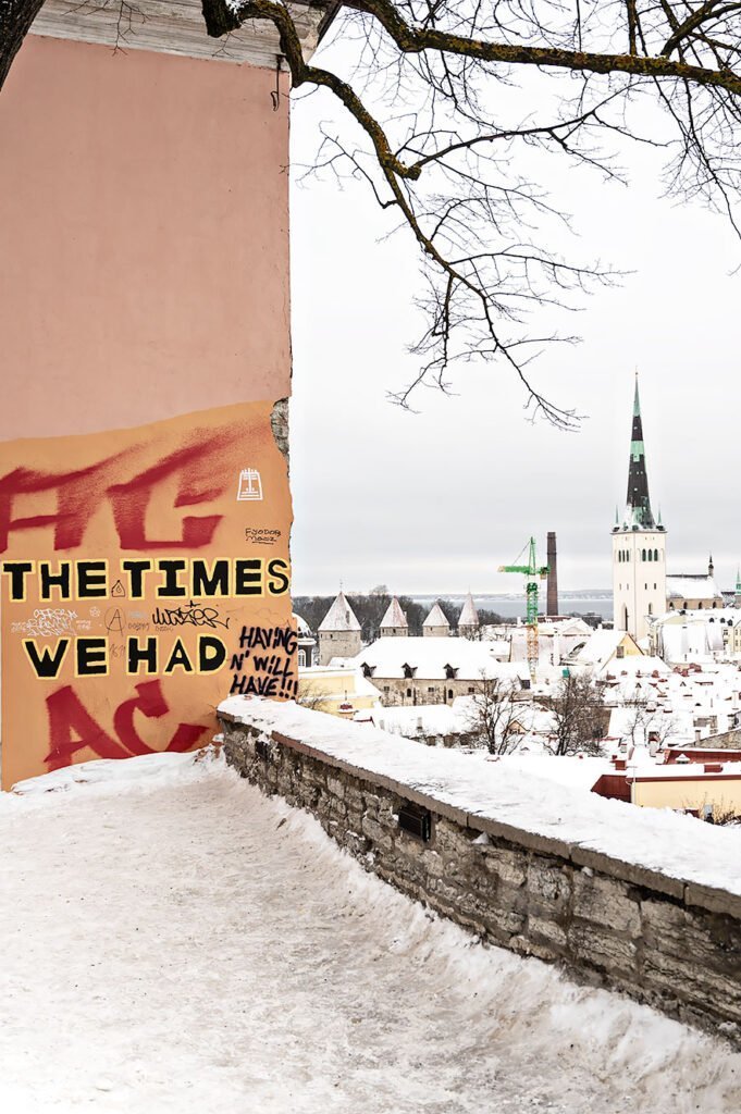 The times we had mural at Kohtuotsa viewpoint of Tallinn in Winter