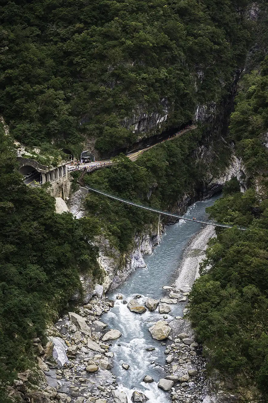 Swallow grotto trail at Taroko Gorge National Park as seen from the Buluowan suspension bridge