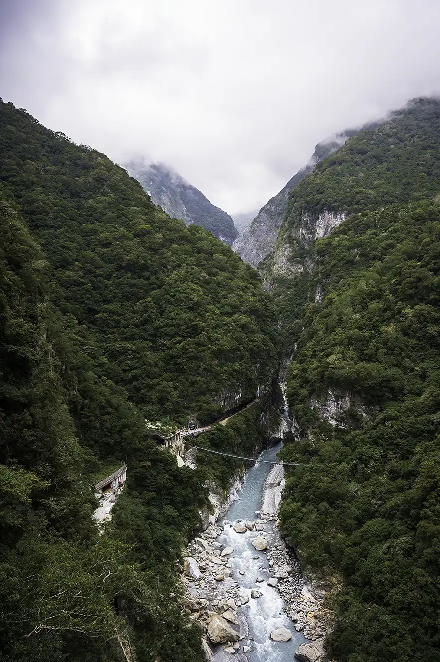 Swallow grotto trail at Taroko Gorge National Park as seen from the Buluowan suspension bridge