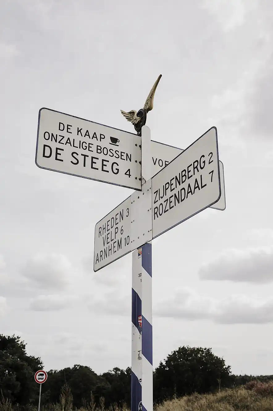 Road sign at the Posbank in National Park Veluwezoom