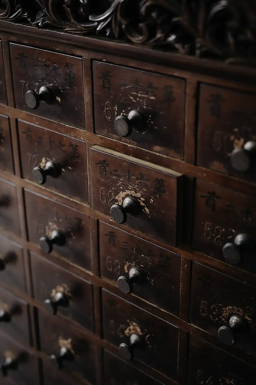 Wooden drawer at the Grand Mazu Temple. One of the most beautiful temples in Tainan, Taiwan