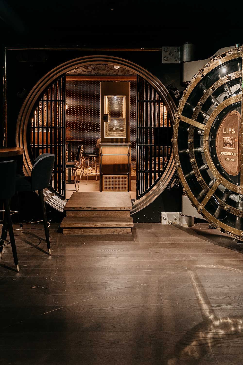 Old bank vault in the Ultramarijn cocktail bar at Voco The Hague hotel