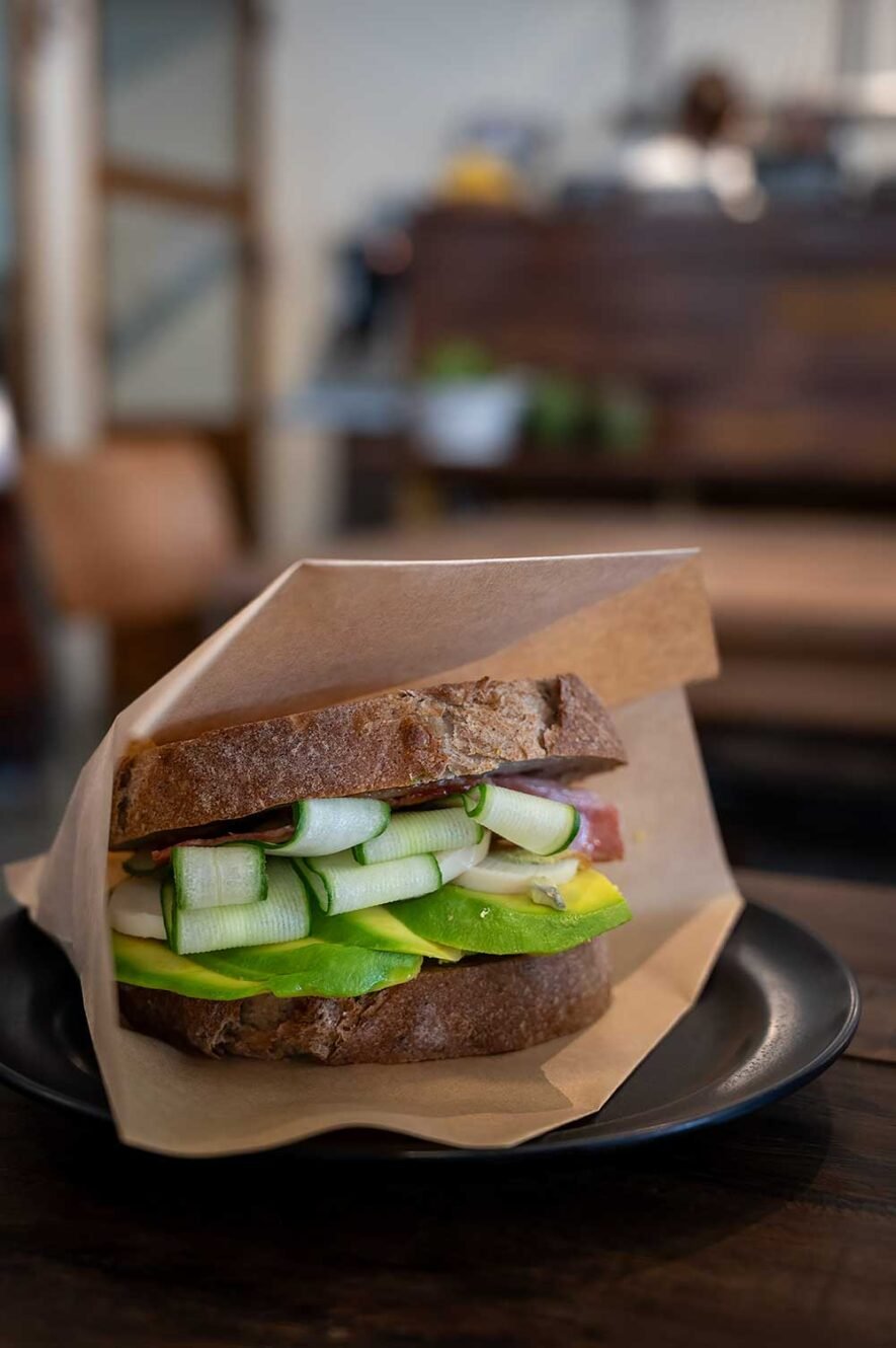 Avocado sandwich on fresh whole wheat bread at breakfast restaurant Good Morning in Chiayi, Taiwan