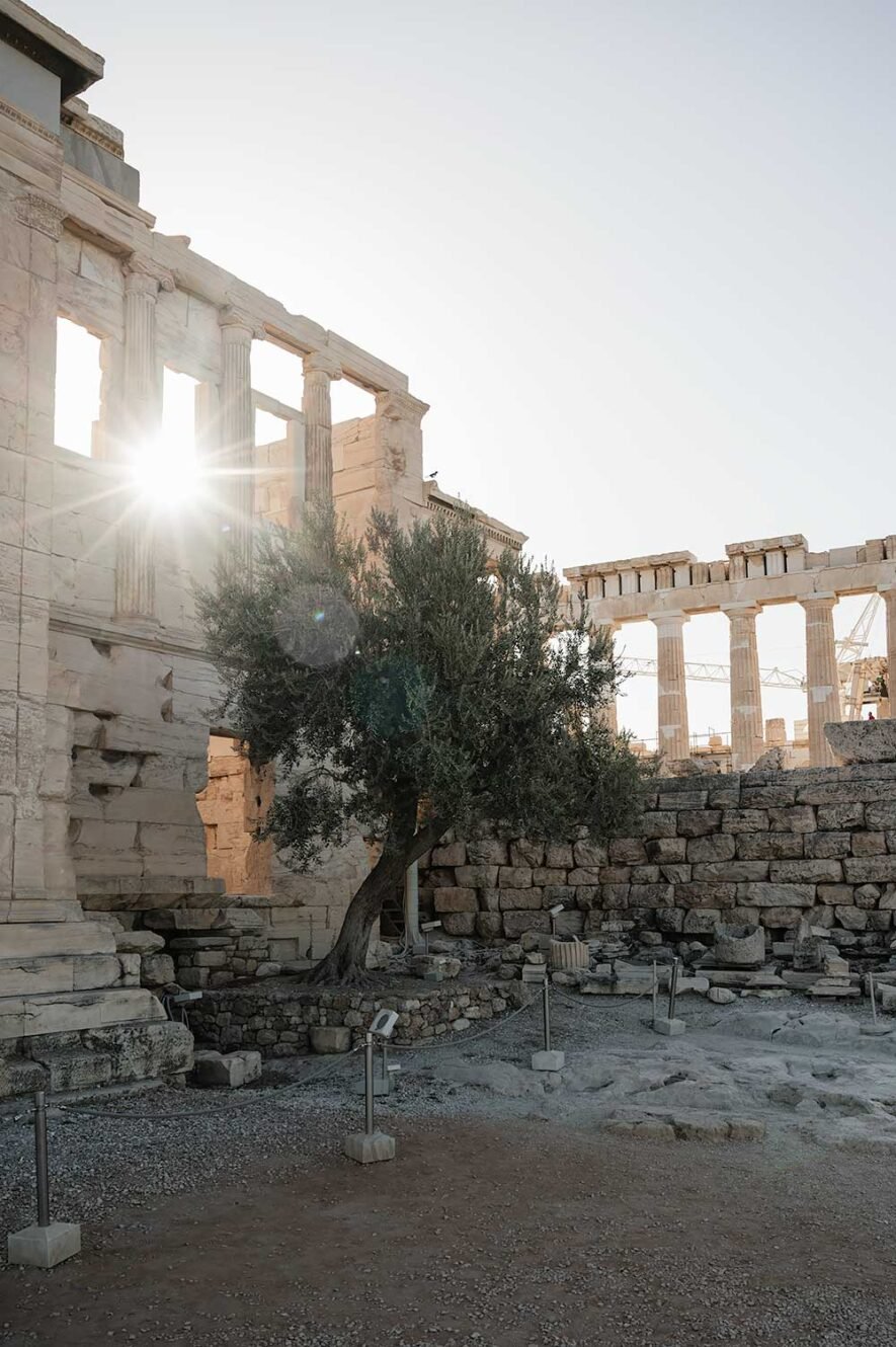 Sunrise behind the Erechtheion temple on the Acropolis