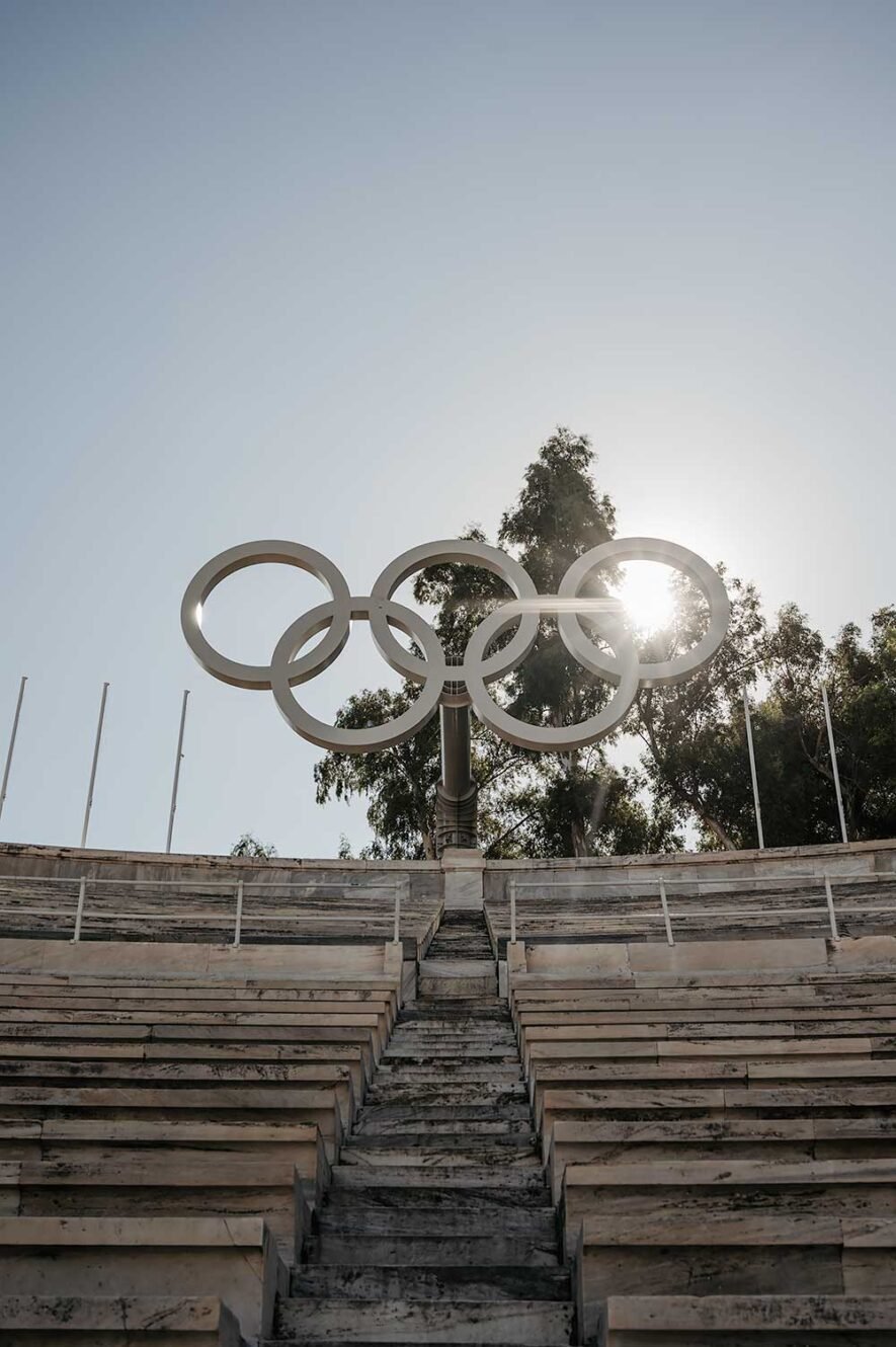 Olympische ringen bij het Panatheense Stadion in Athene