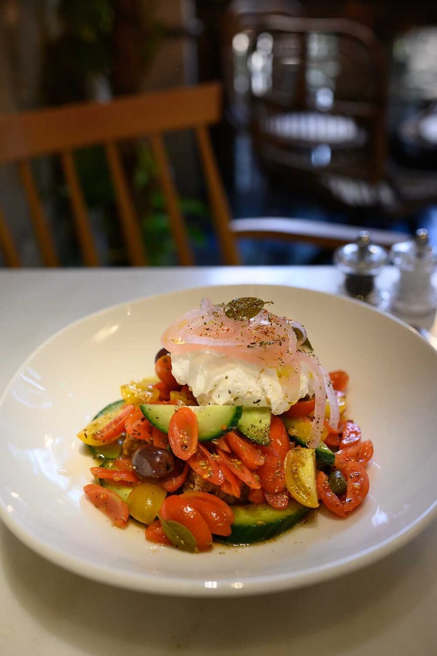 Greek salad at Philos Athens, a great restaurant for brunch of lunch in Athens, Greece