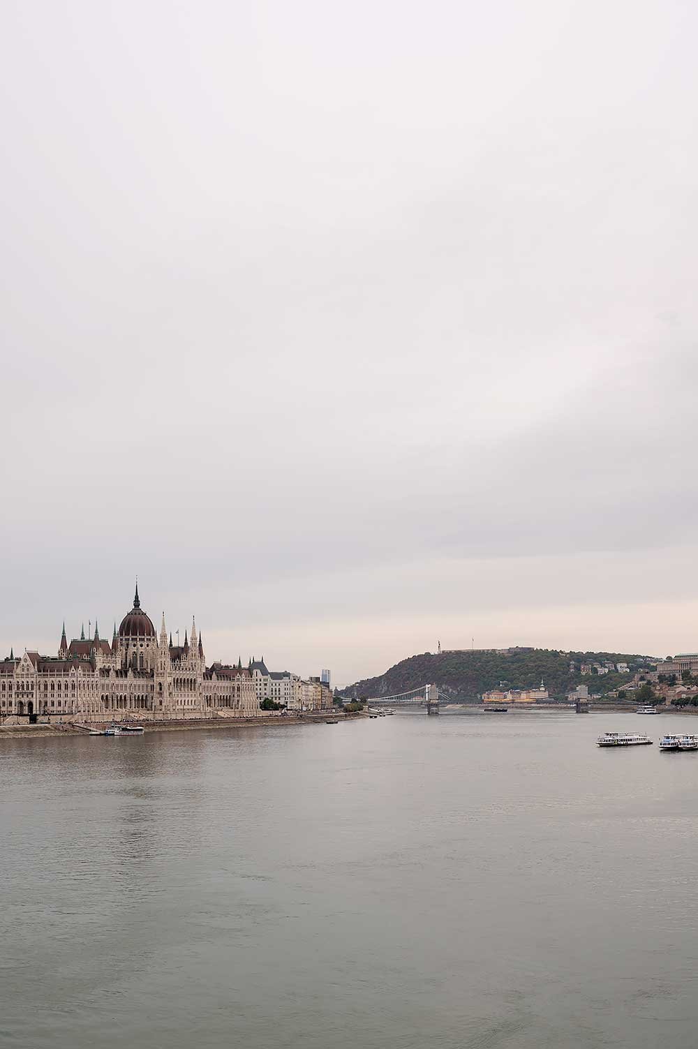 Danube river with Parliament Building and the Chain Bridge in Budapest