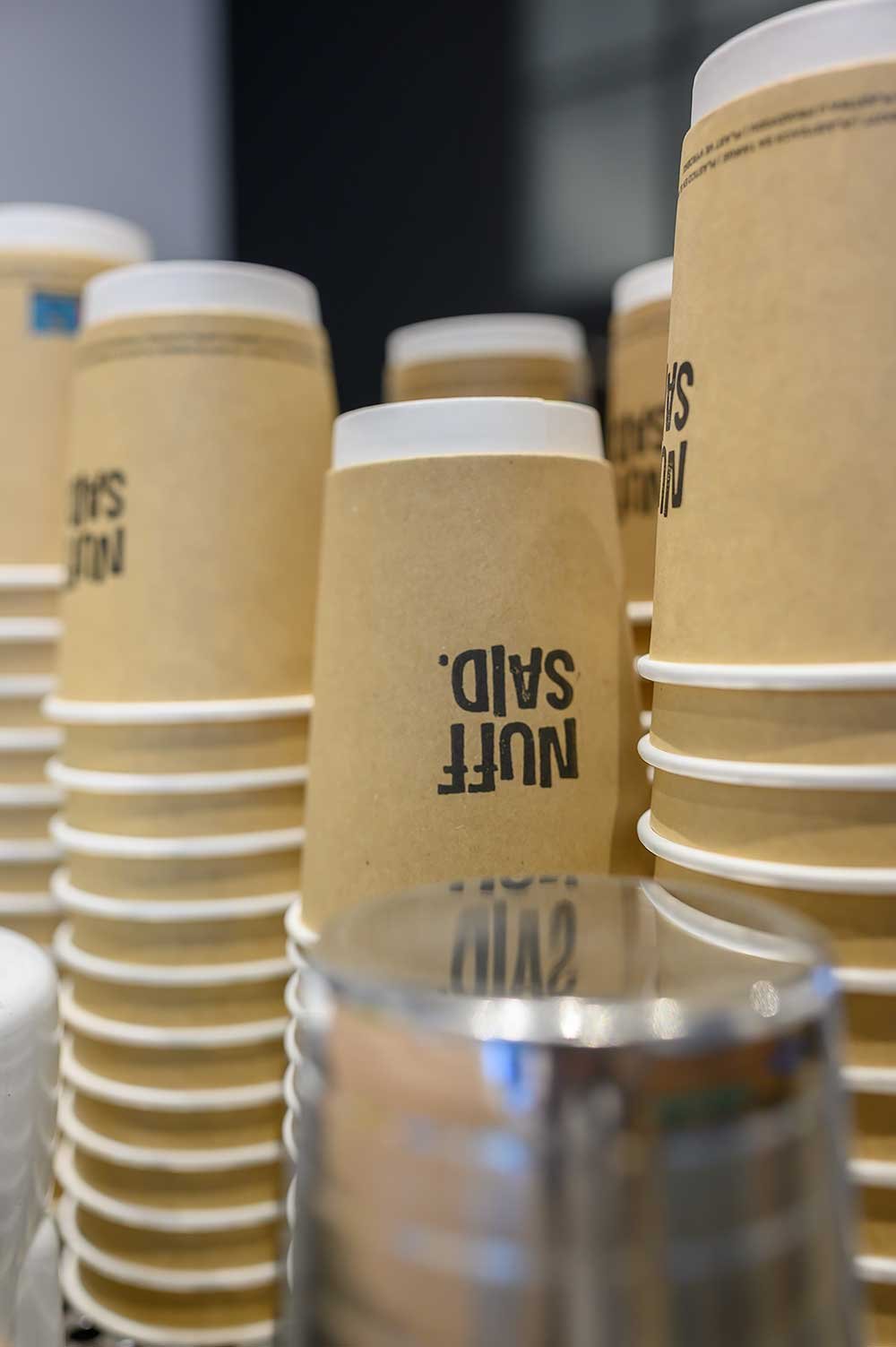 Coffee cups at Nuff Said in Athens