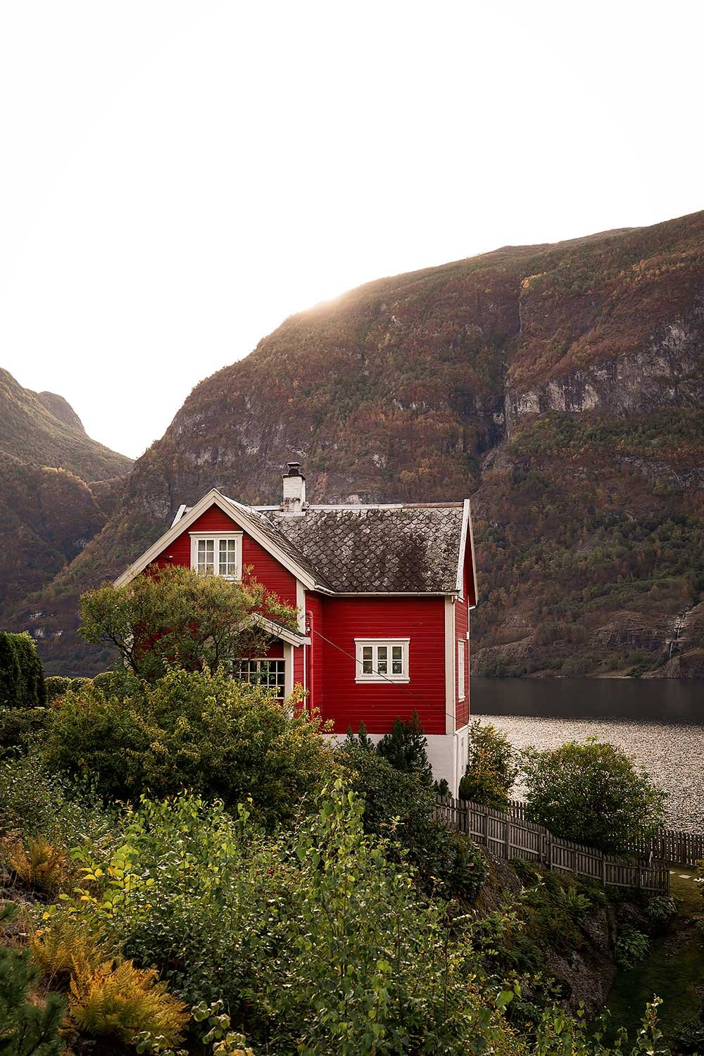 Beautiful red wooden house near Bergen, Norway