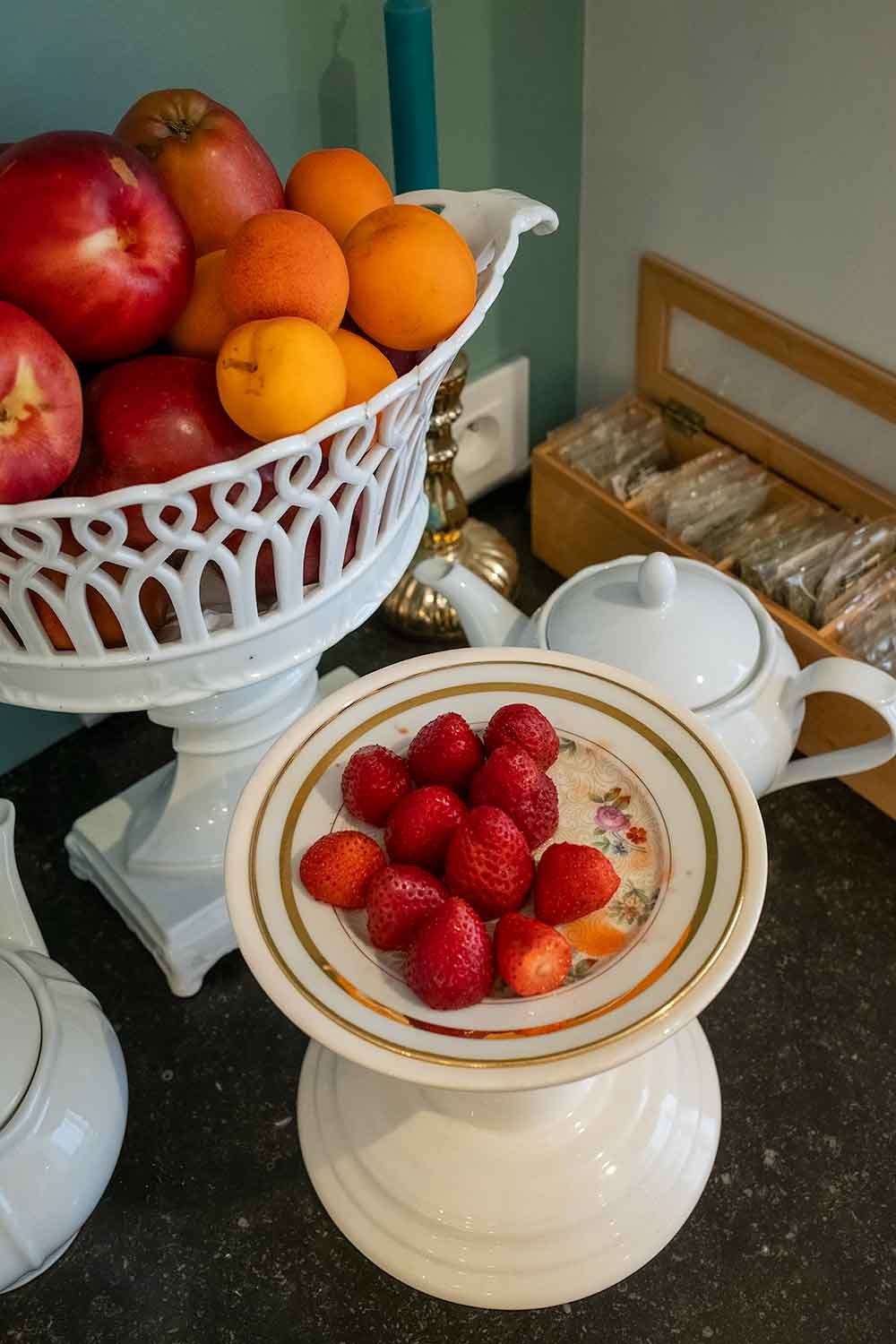 Fruit on display for breakfast at boutique hotel Madeleine de Senlis in Paris