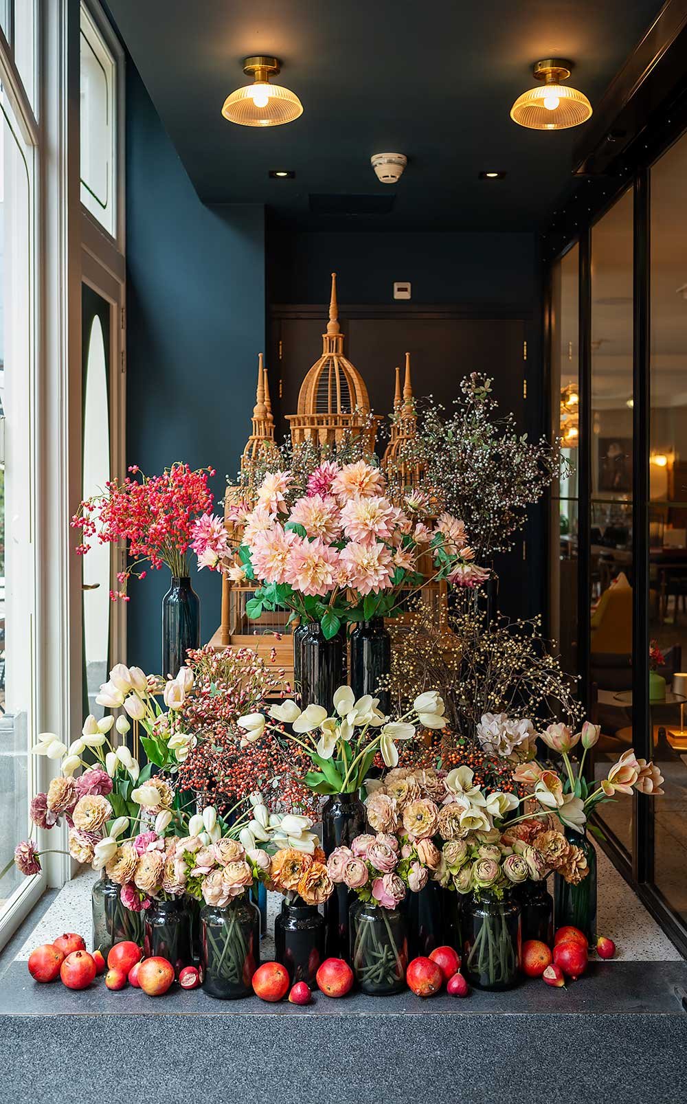 Flowers at the entrance of boutique hotel The Collector in The Hague