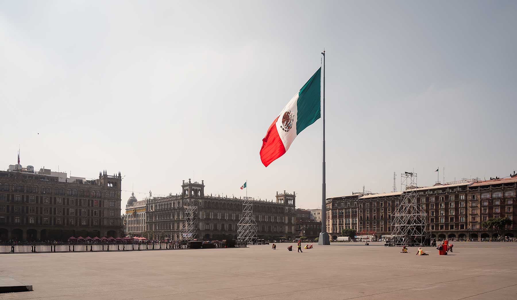 Zócalo (Plaza de la Constitución) with Mexican flag in Mexico City
