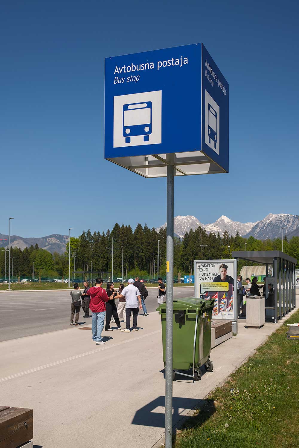 Bus stop at Ljubljana airport to get to the city center